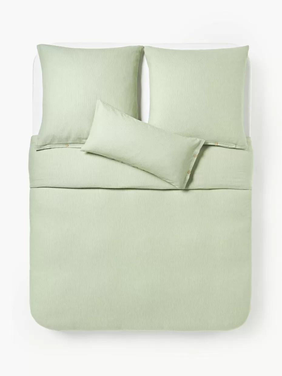 Bettwäsche-Westwing Collection Flanell-Bettdeckenbezug Javon mit feinen Streifen Grün