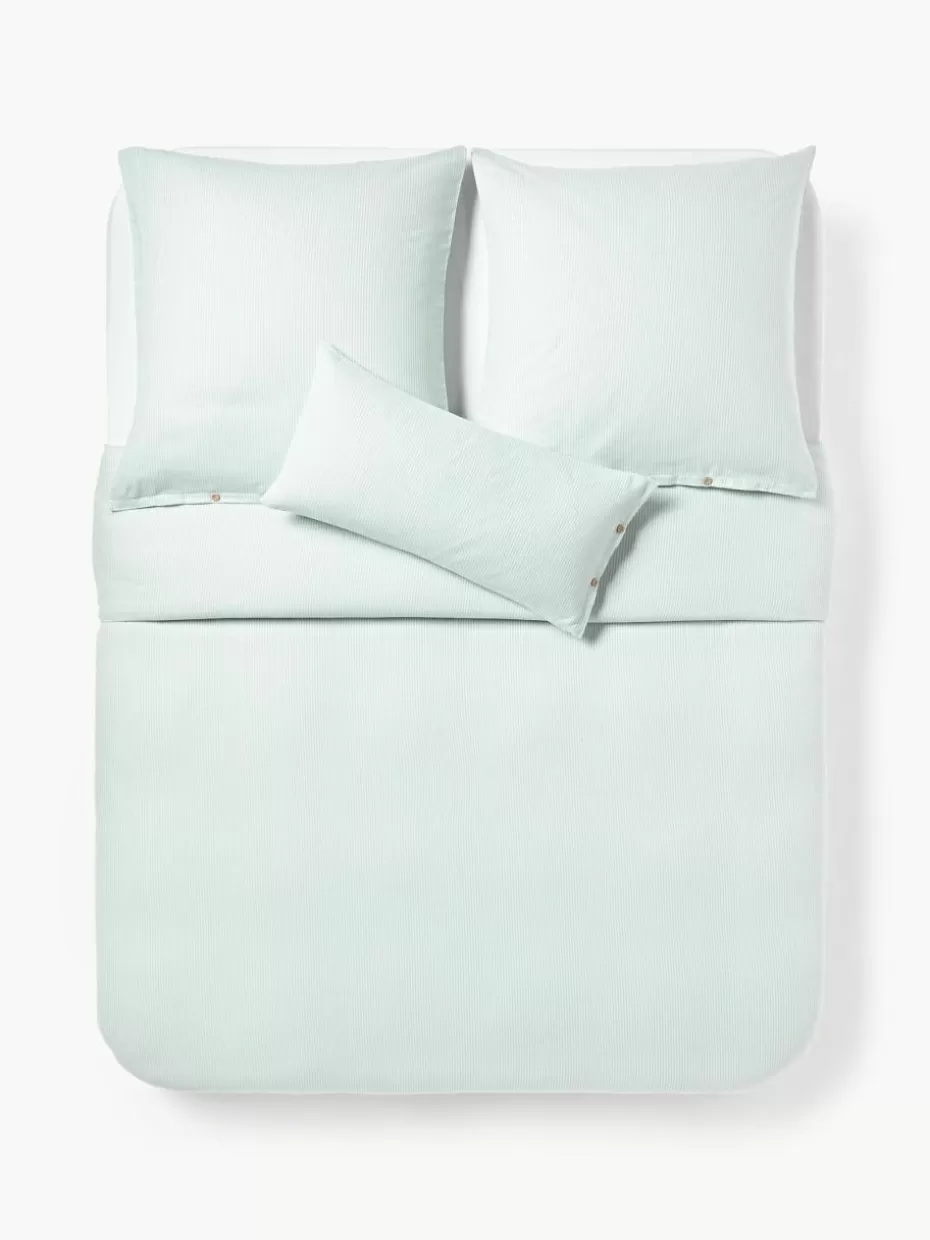 Bettwäsche-Westwing Collection Flanell-Bettdeckenbezug Javon mit feinen Streifen Mintgrün