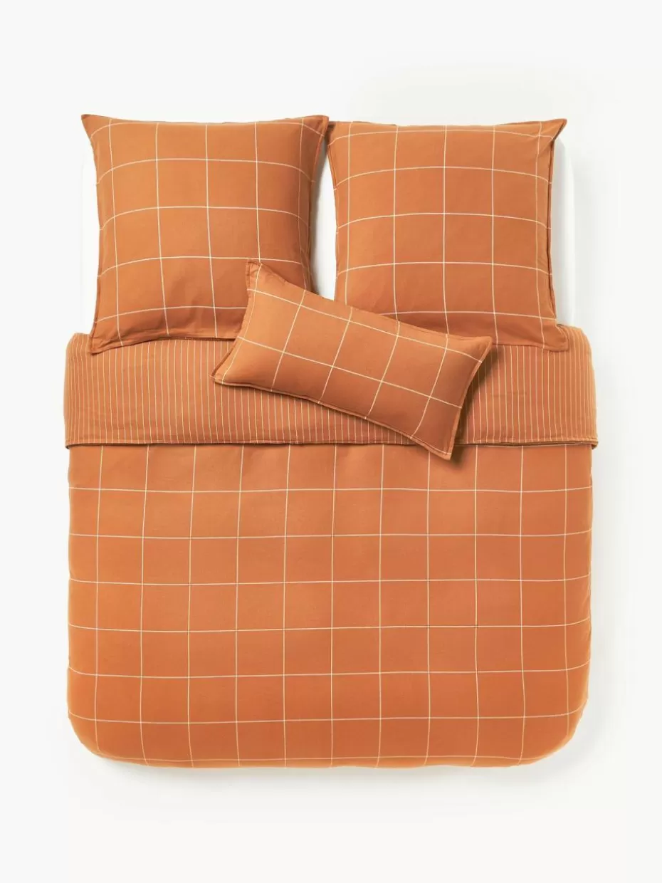 Weihnachtsbettwäsche | Bettwäsche-Westwing Collection Flanell-Bettdeckenbezug Noelle Orange, Weiß