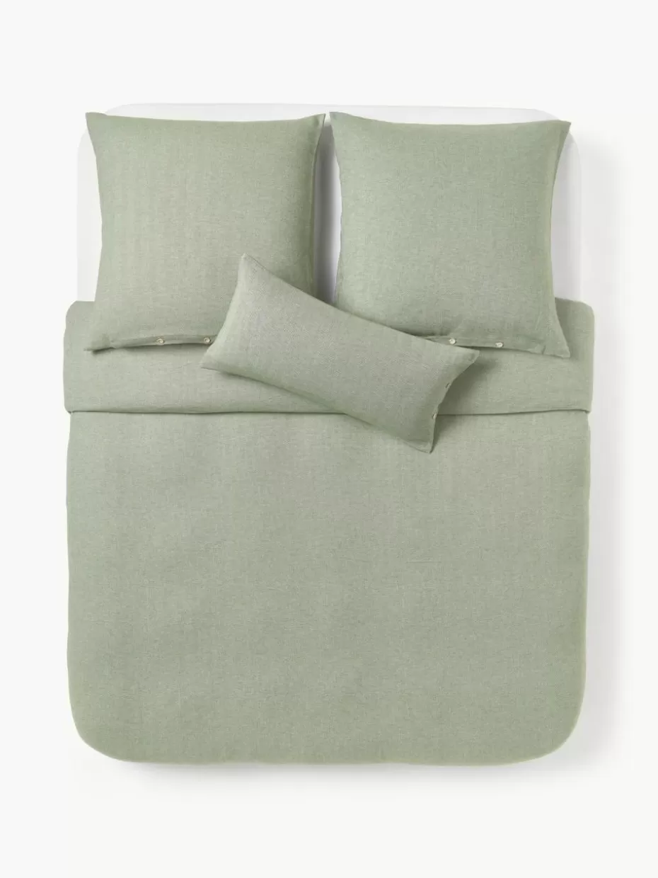 Weihnachtsbettwäsche | Bettwäsche-Westwing Collection Flanell-Bettdeckenbezug Wanda mit Fischgrätmuster Salbeigrün