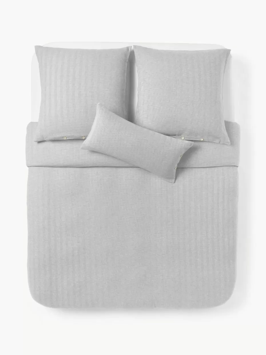Bettwäsche-Westwing Collection Flanell-Bettdeckenbezug Wanda mit Fischgrätmuster Hellgrau