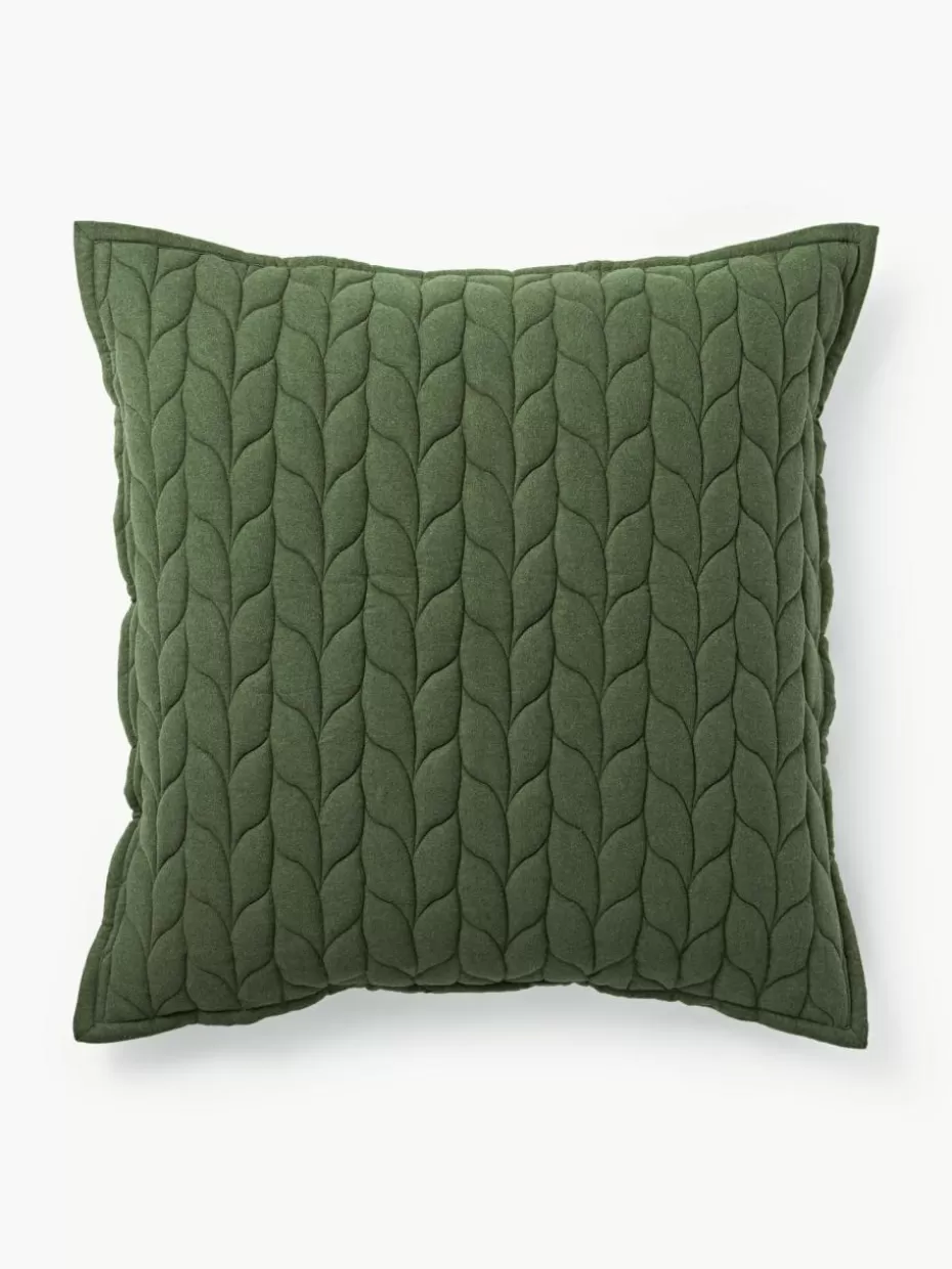 Dekokissen-Westwing Collection Flanell-Kissen Selby mit Strukturmuster Dunkelgrün