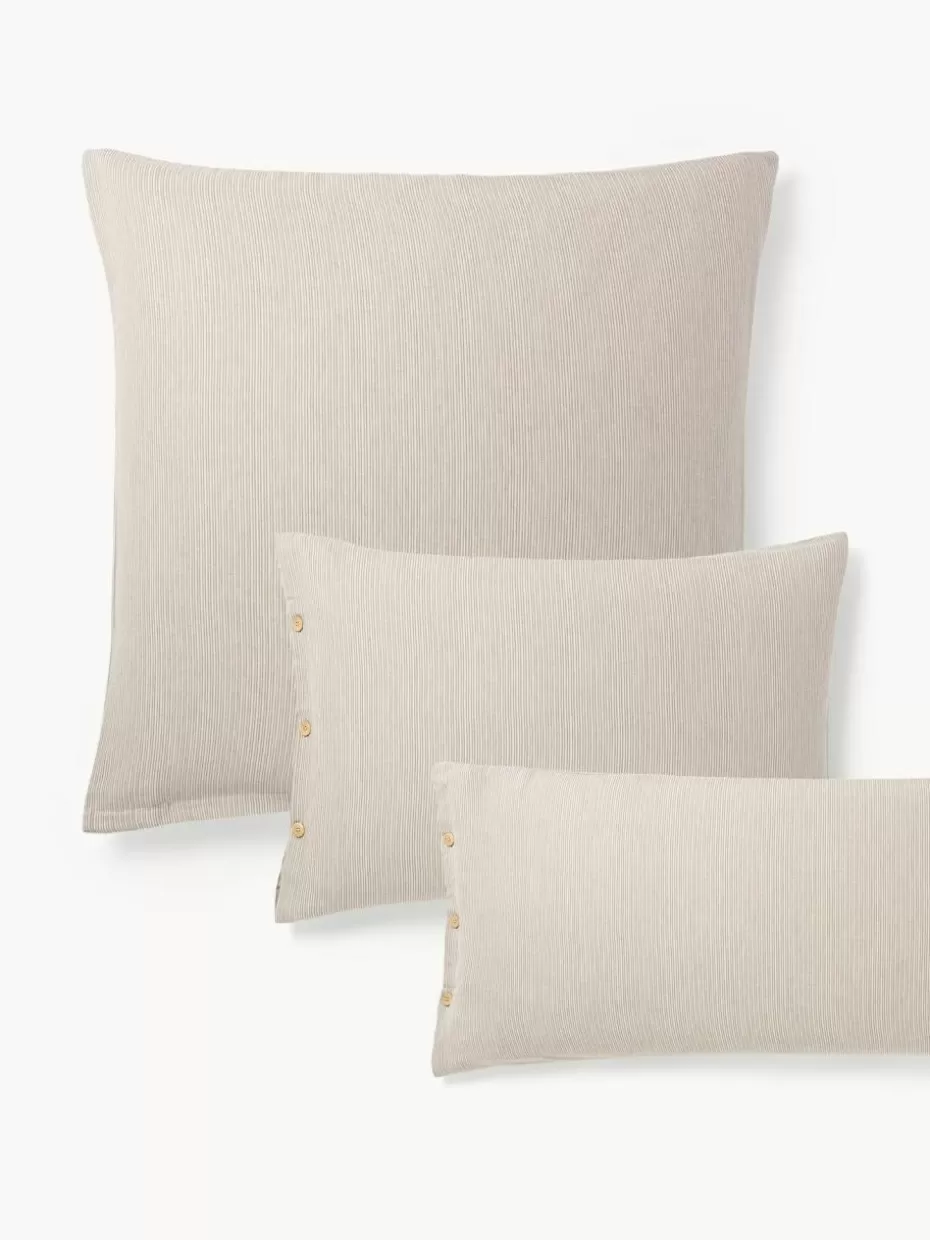 Kopfkissenbezüge-Westwing Collection Flanell-Kopfkissenbezug Javon mit feinen Streifen Hellbeige