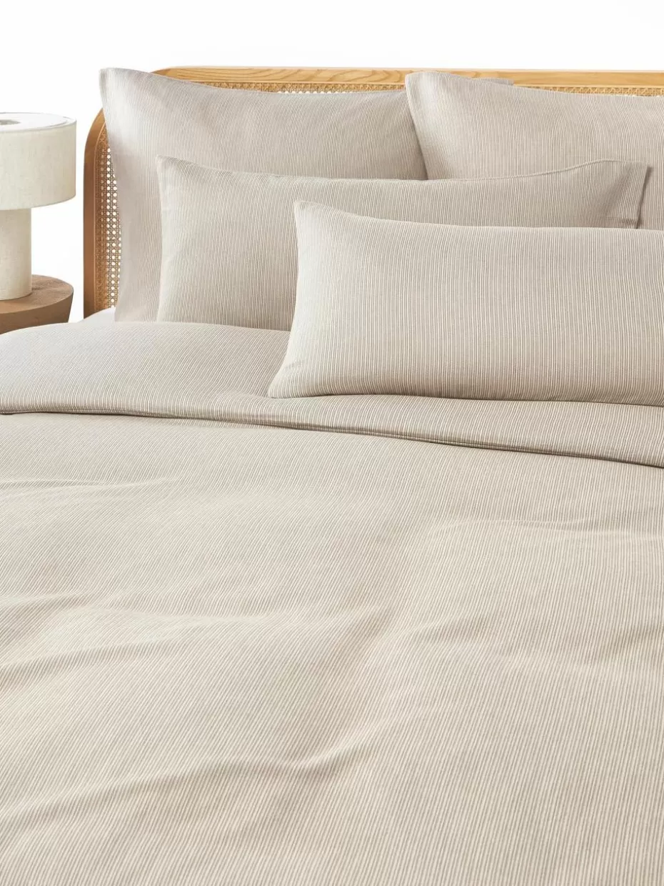 Kopfkissenbezüge-Westwing Collection Flanell-Kopfkissenbezug Javon mit feinen Streifen Hellbeige