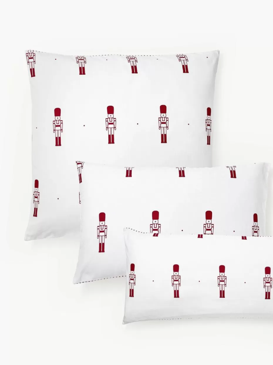 Kopfkissenbezüge-Westwing Collection Flanell-Wendekopfkissenbezug Noan mit Nussknackermotiv Nussknackermotiv Rot