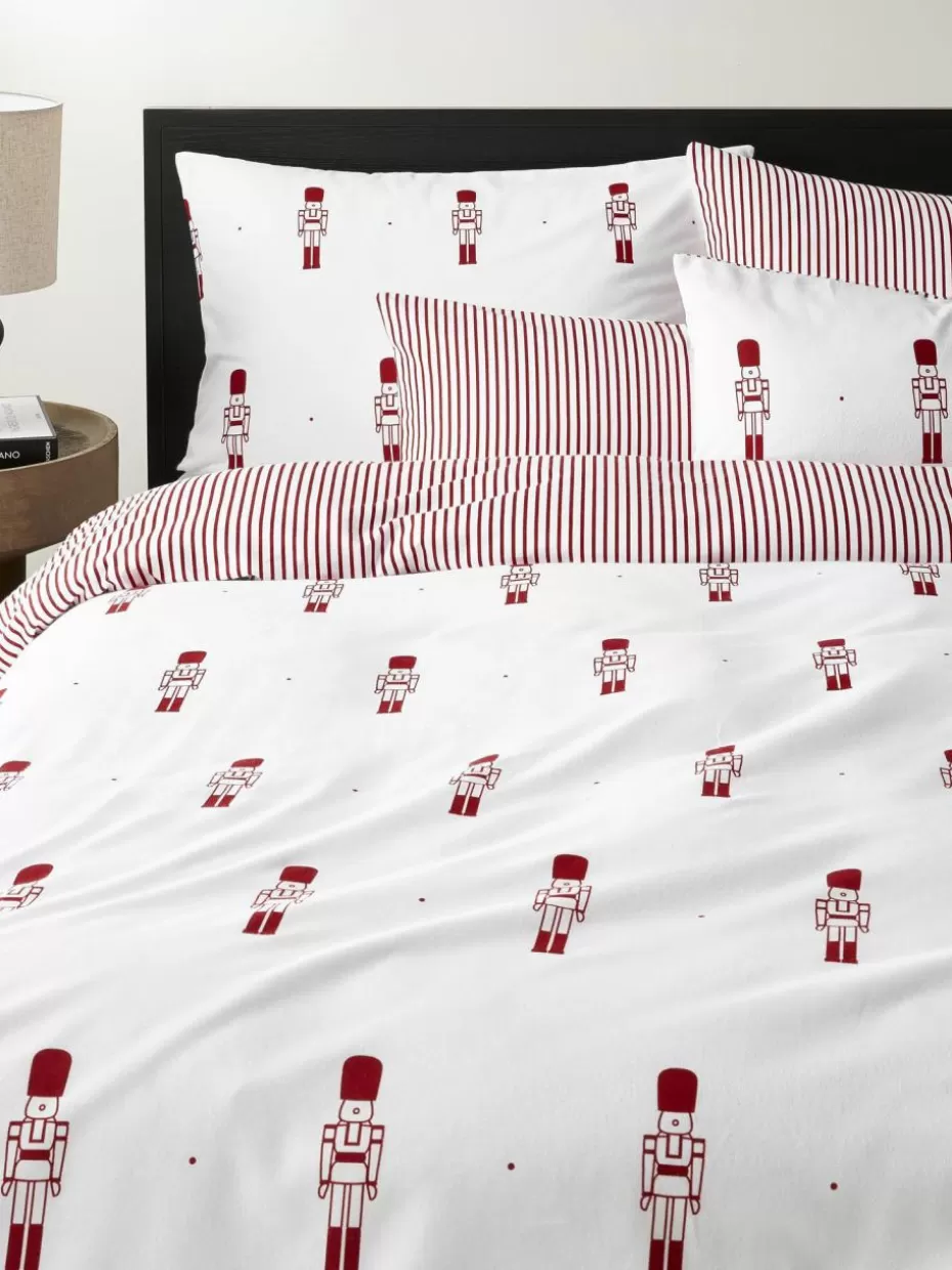Kopfkissenbezüge-Westwing Collection Flanell-Wendekopfkissenbezug Noan mit Nussknackermotiv Nussknackermotiv Rot
