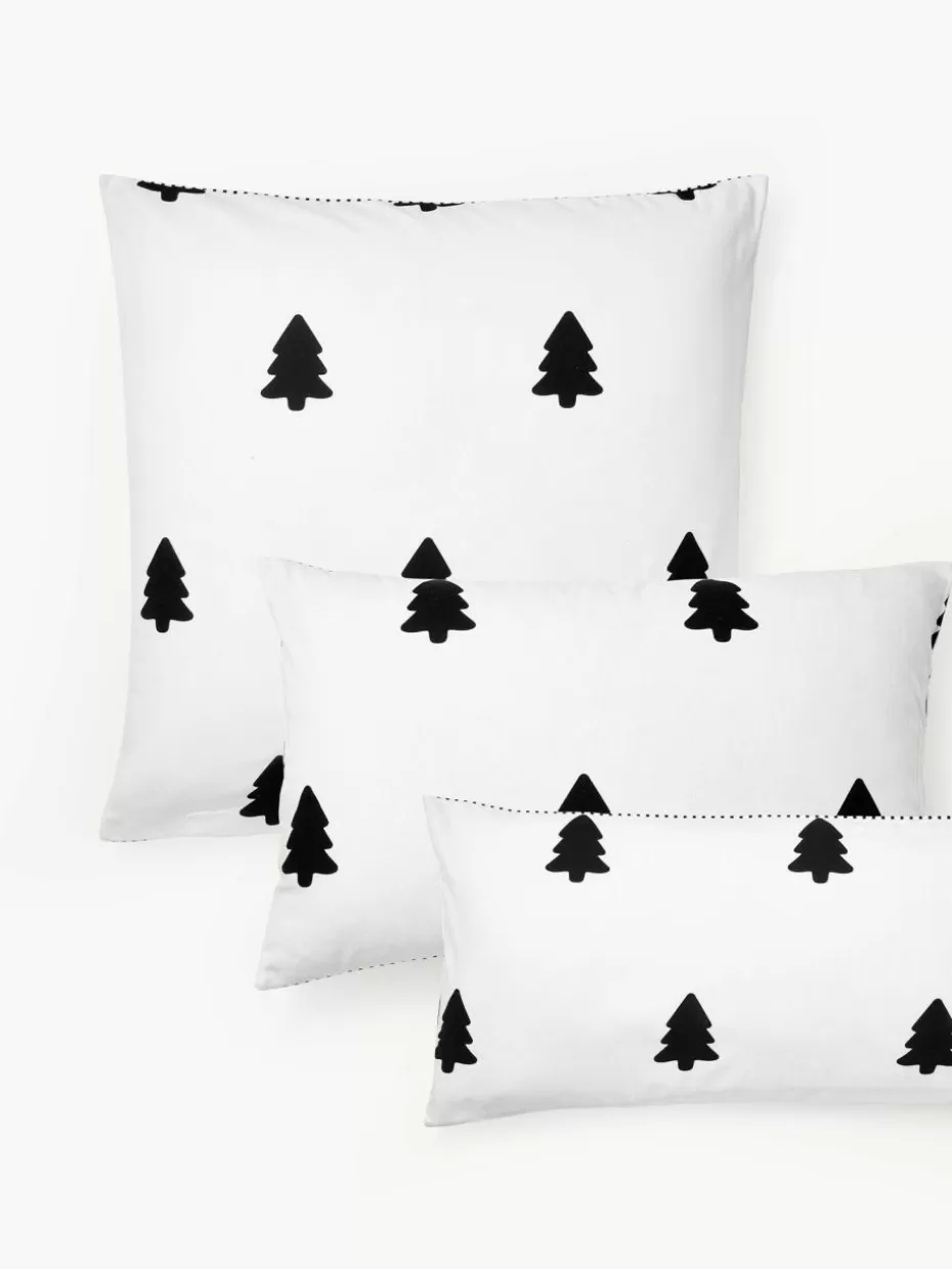 Kopfkissenbezüge-Westwing Collection Flanell-Wendekopfkissenbezug Noan mit Weihnachtsbaummotiv Weihnachtsbaummotiv Schwarz