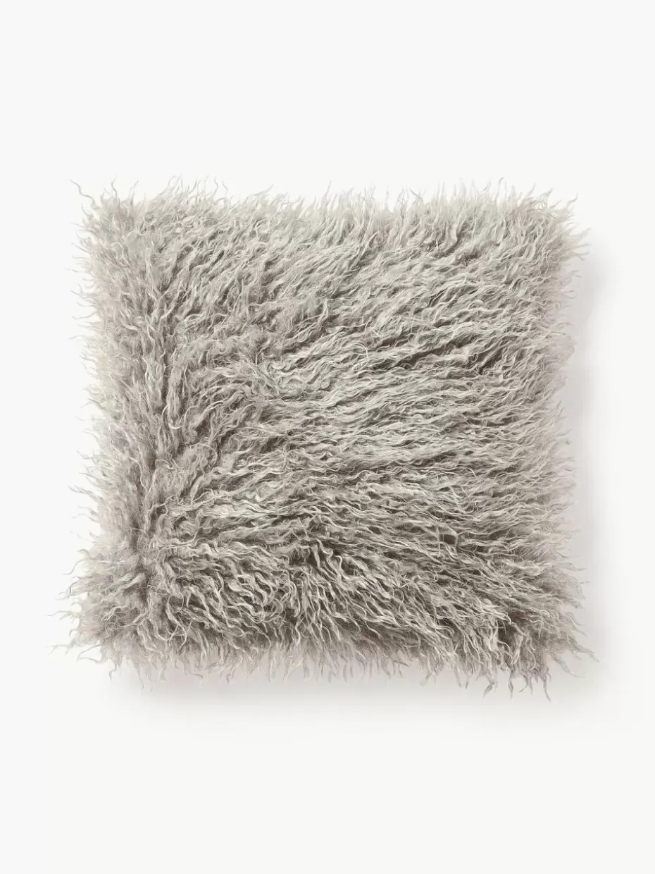 Weihnachtskissen | Dekokissen-Westwing Collection Flauschige Kunstfell-Kissenhülle Morten, gelockt Hellgrau