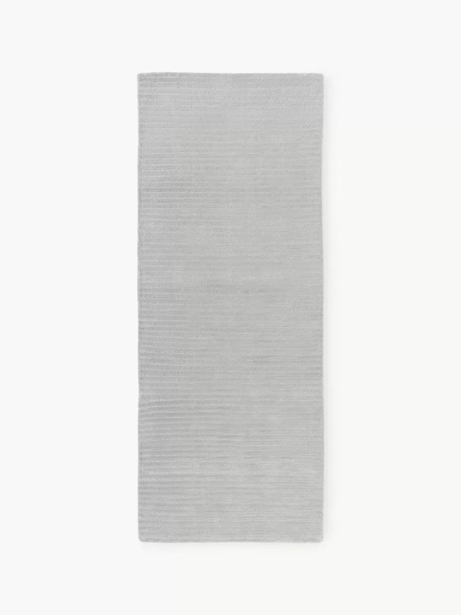 Läufer-Westwing Collection Flauschiger Hochflor-Läufer Wes mit Hoch-Tief-Struktur, handgewebt Hellgrau