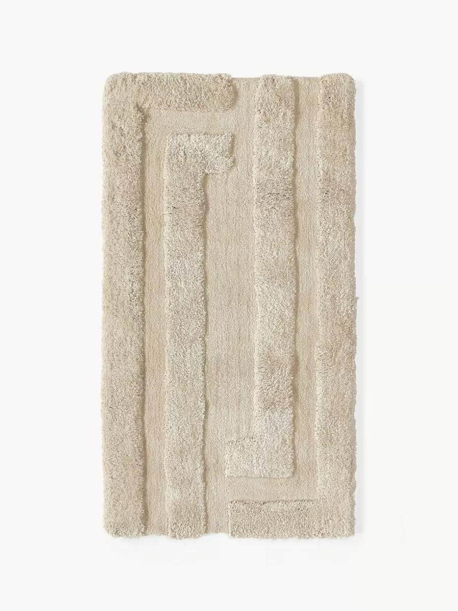 Rechteckige Teppiche-Westwing Collection Flauschiger Hochflor-Teppich Genève mit erhabener Hoch-Tief-Struktur Hellbeige