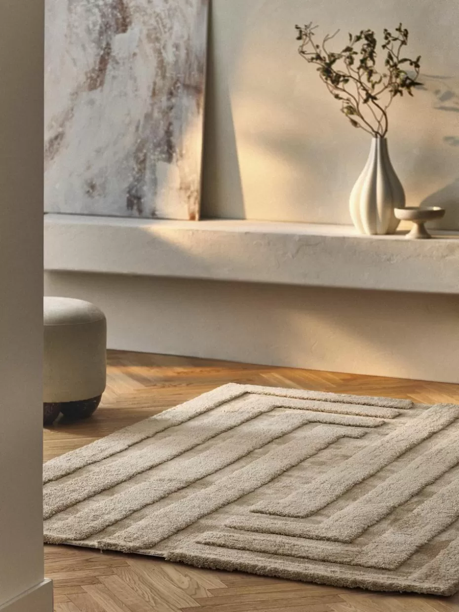 Rechteckige Teppiche-Westwing Collection Flauschiger Hochflor-Teppich Genève mit erhabener Hoch-Tief-Struktur Hellbeige