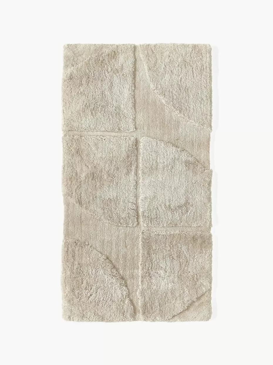 Rechteckige Teppiche-Westwing Collection Flauschiger Hochflor-Teppich Jade mit erhabener Hoch-Tief-Struktur Beige