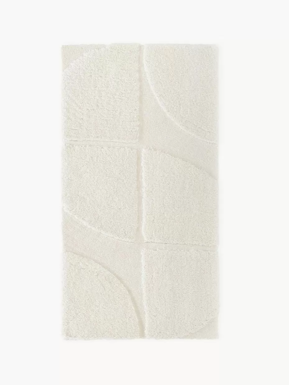 Rechteckige Teppiche-Westwing Collection Flauschiger Hochflor-Teppich Jade mit erhabener Hoch-Tief-Struktur Cremeweiß