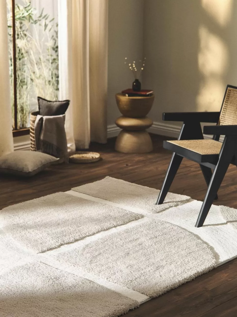 Rechteckige Teppiche-Westwing Collection Flauschiger Hochflor-Teppich Jade mit erhabener Hoch-Tief-Struktur Beige, Cremeweiß