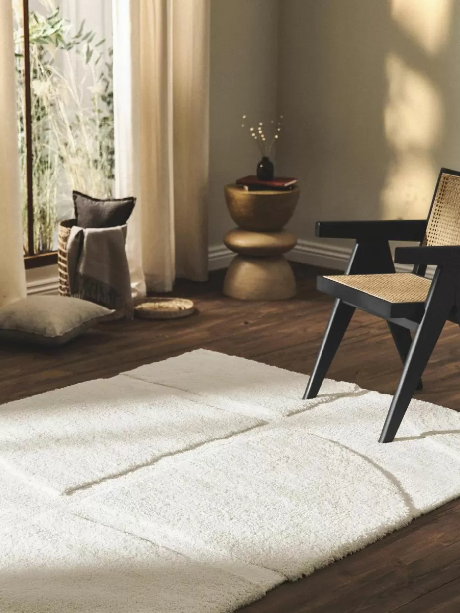 Rechteckige Teppiche-Westwing Collection Flauschiger Hochflor-Teppich Jade mit erhabener Hoch-Tief-Struktur Cremeweiß