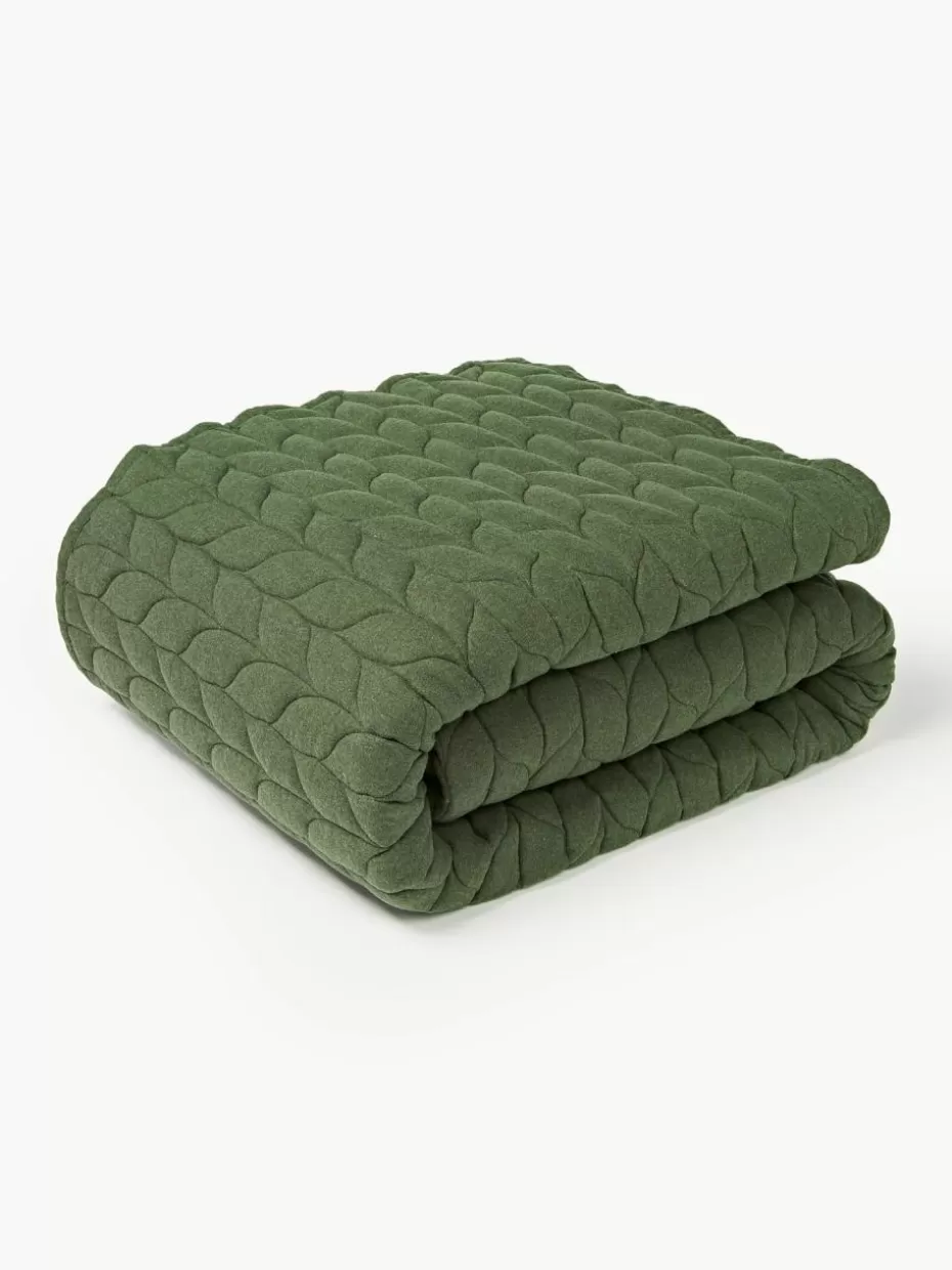 Tagesdecken & Bettüberwürfe-Westwing Collection Gesteppte Flanell-Tagesdecke Selby mit Strukturmuster Dunkelgrün