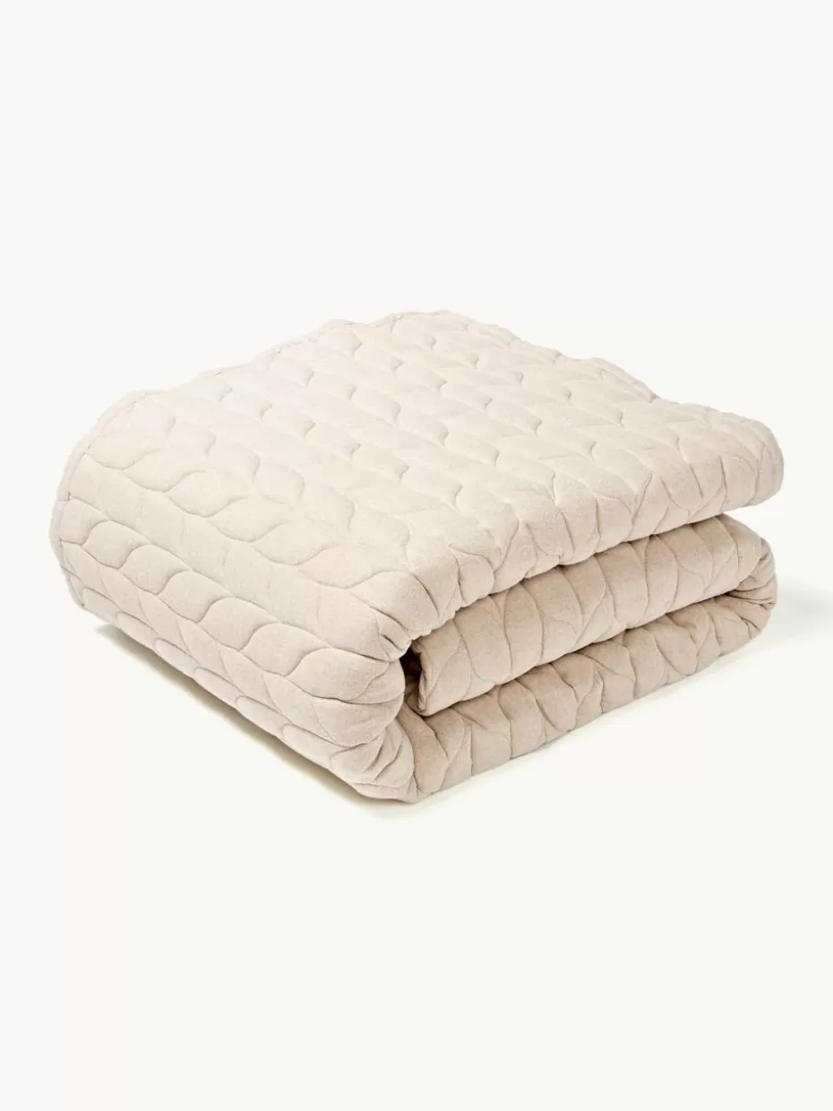 Tagesdecken & Bettüberwürfe-Westwing Collection Gesteppte Flanell-Tagesdecke Selby mit Strukturmuster Beige