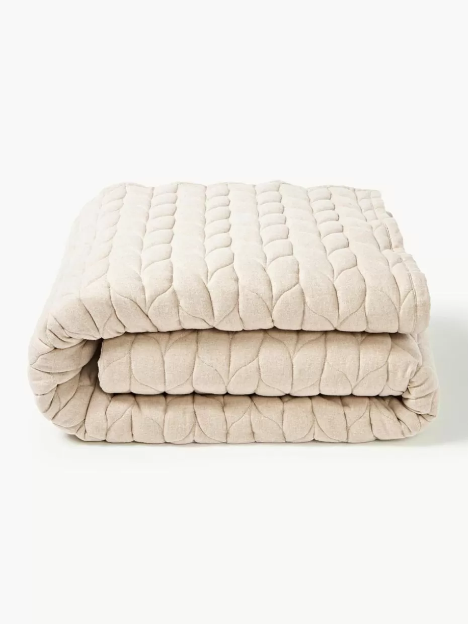 Tagesdecken & Bettüberwürfe-Westwing Collection Gesteppte Flanell-Tagesdecke Selby mit Strukturmuster Beige