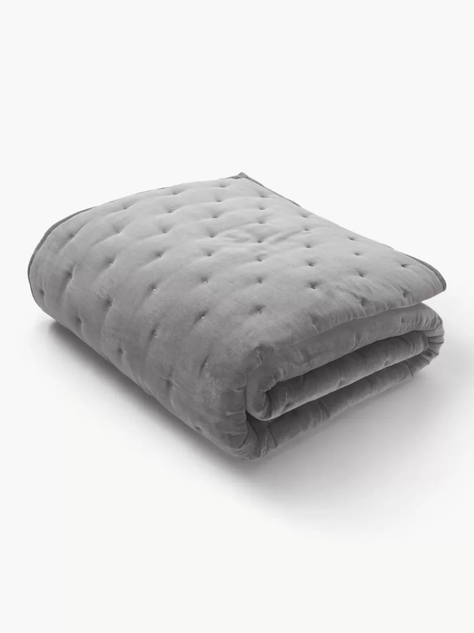 Tagesdecken & Bettüberwürfe-Westwing Collection Gesteppte Tagesdecke Cheryl aus Samt Grau