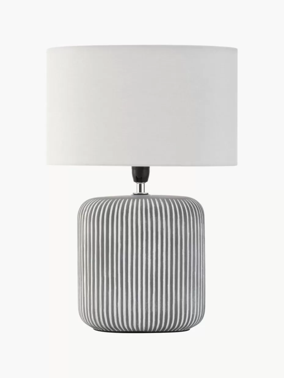 Nachttischlampen-Westwing Gestreifte Ovale Keramik-Tischlampe Pure Shine