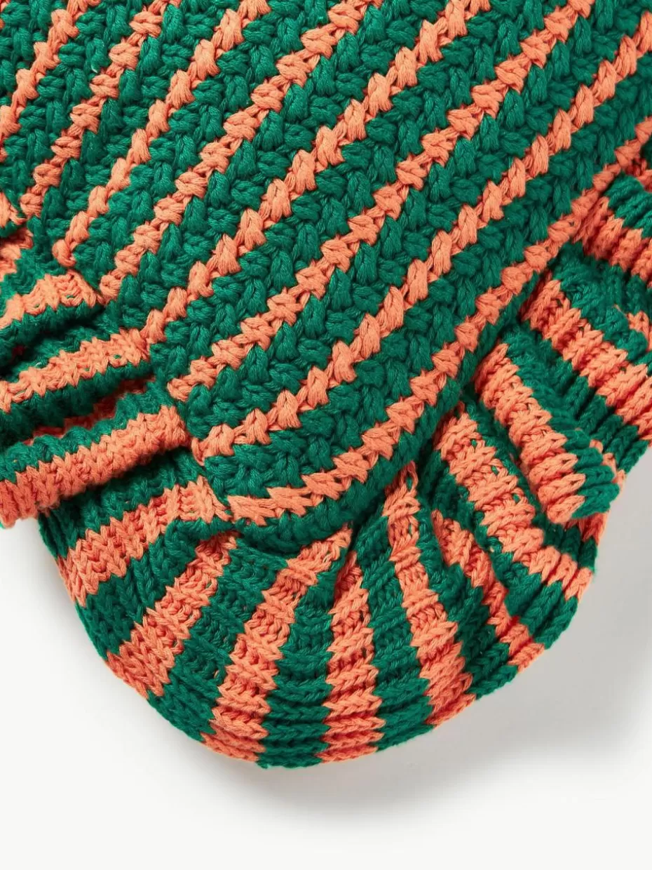 Dekokissen-Westwing Collection Gestreifte Strick-Kissenhülle Blaise mit Rüschen Grün, Orange