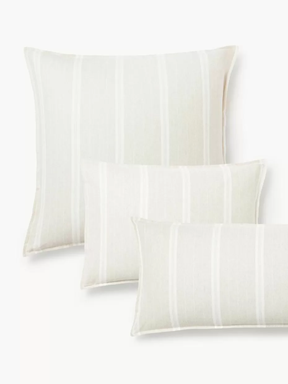 Kopfkissenbezüge-Westwing Collection Gestreifter Flanell-Kopfkissenbezug Belinda Hellbeige, Off White