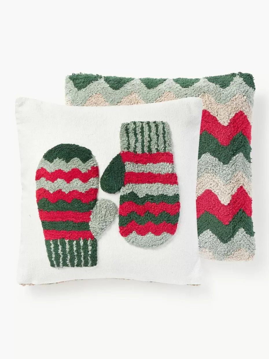 Weihnachtskissen | Dekokissen-Westwing Collection Getuftete Wendekissenhülle Nathaniel mit winterlichem Motiv Rot, Grün