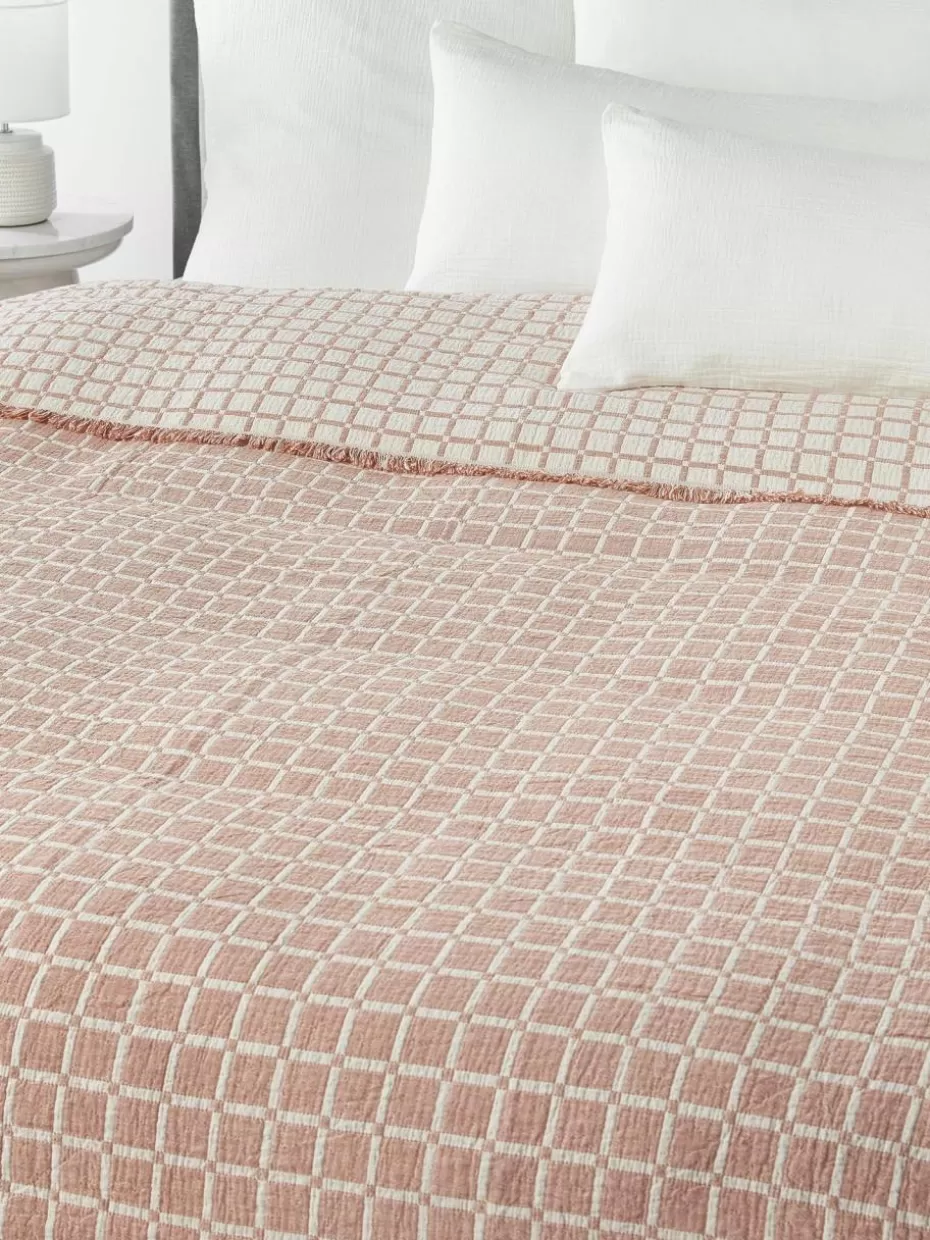 Tagesdecken & Bettüberwürfe-Westwing Collection Gewaschene Musselin-Tagesdecke Ronia mit Fransen Terrakotta, Off White