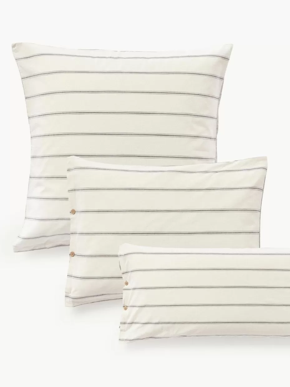 Kopfkissenbezüge-Westwing Collection Gewaschener Baumwoll-Kopfkissenbezug Caspian mit Streifen Greige, Off White