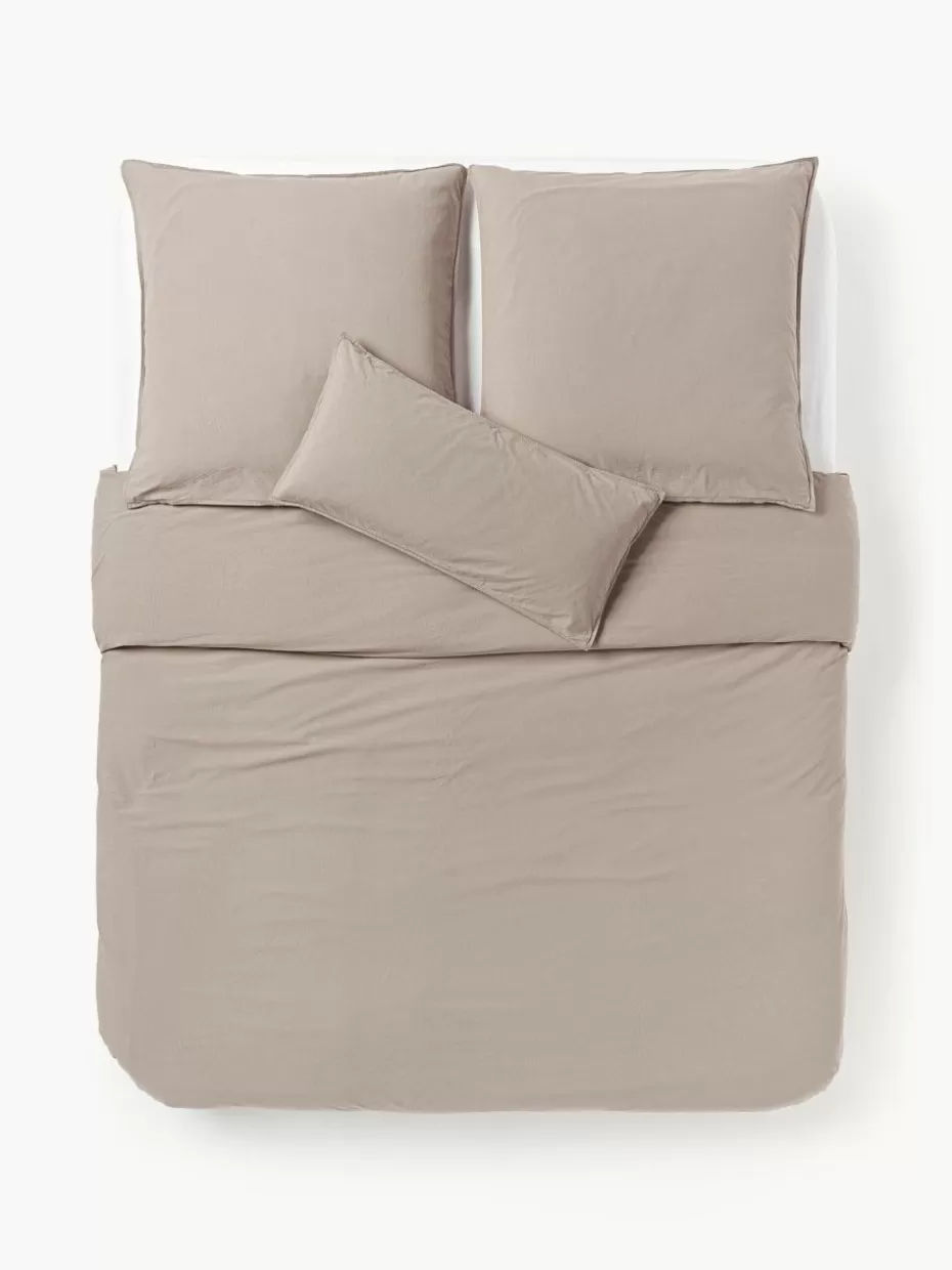 Bettwäsche-Westwing Collection Gewaschener Baumwollperkal-Bettdeckenbezug Debbie Taupe