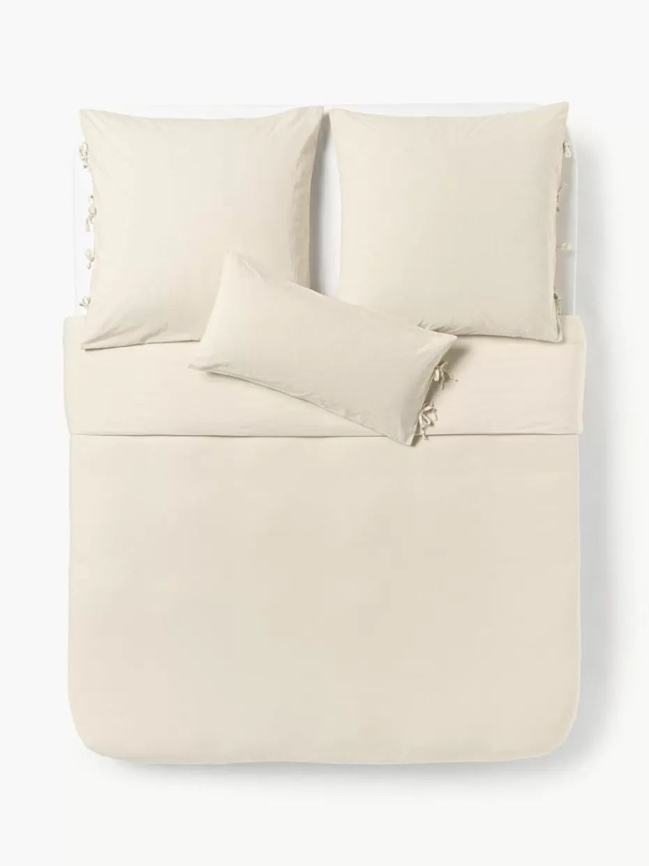 Bettwäsche-Westwing Collection Gewaschener Baumwollperkal-Bettdeckenbezug Leonie Hellbeige