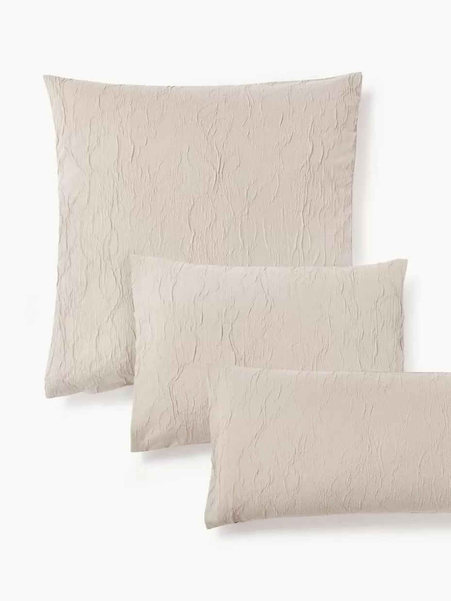Kopfkissenbezüge-Westwing Collection Gewaschener Baumwollperkal-Kopfkissenbezug Leonora Hellbeige