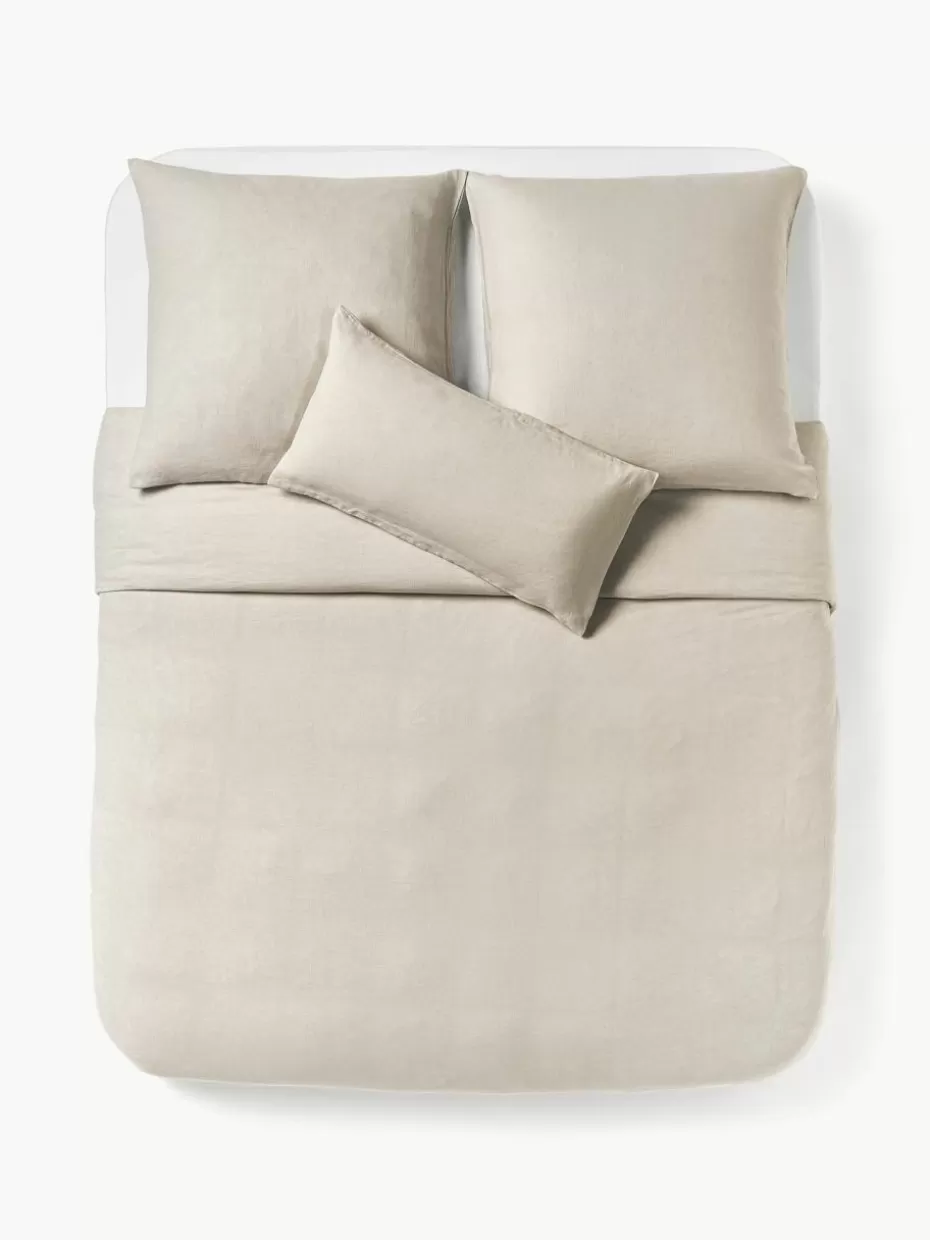 Bettwäsche-Westwing Collection Gewaschener Leinen-Bettdeckenbezug Airy Hellbeige