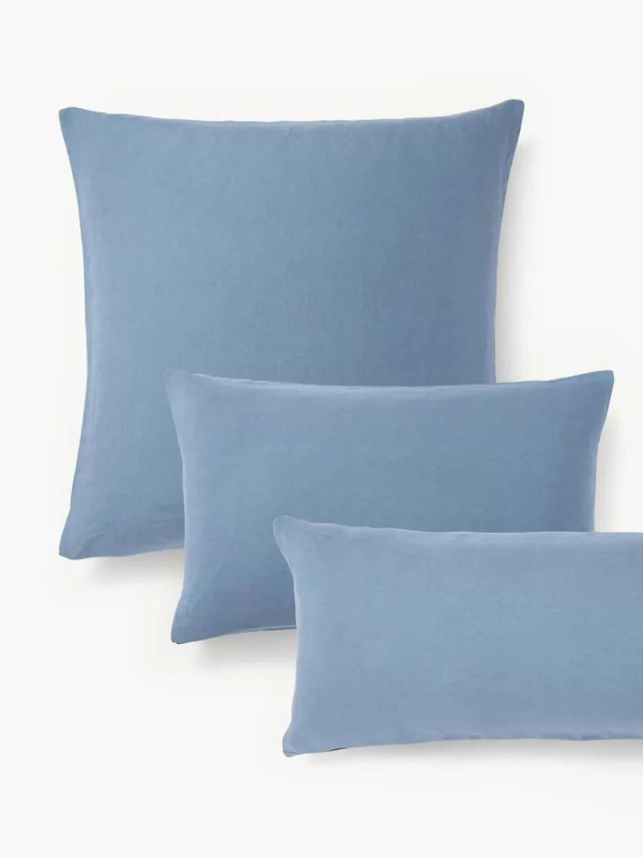Kopfkissenbezüge-Westwing Collection Gewaschener Leinen-Kopfkissenbezug Airy Blau