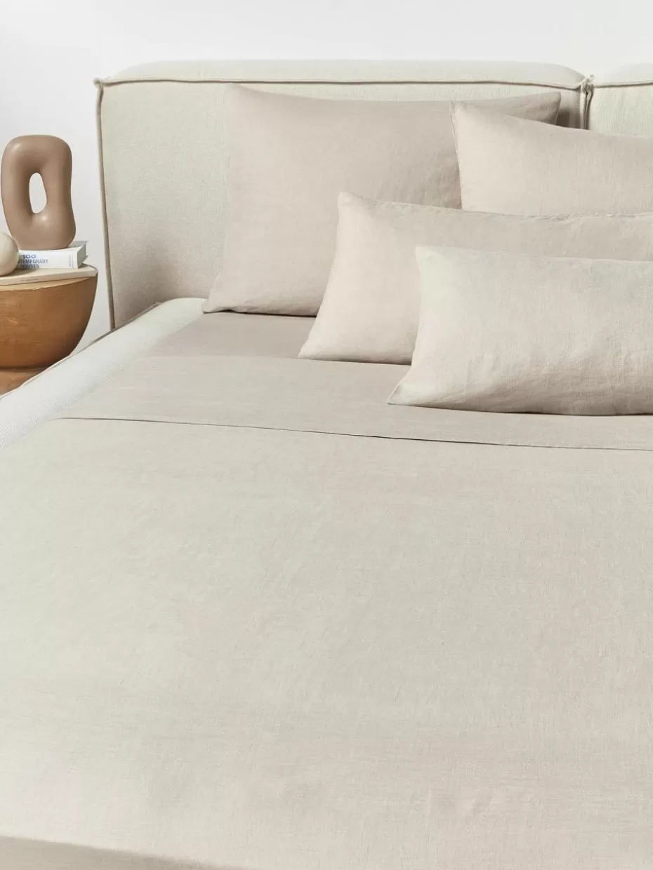 Betttücher-Westwing Collection Gewaschenes Leinen-Betttuch Airy Hellbeige
