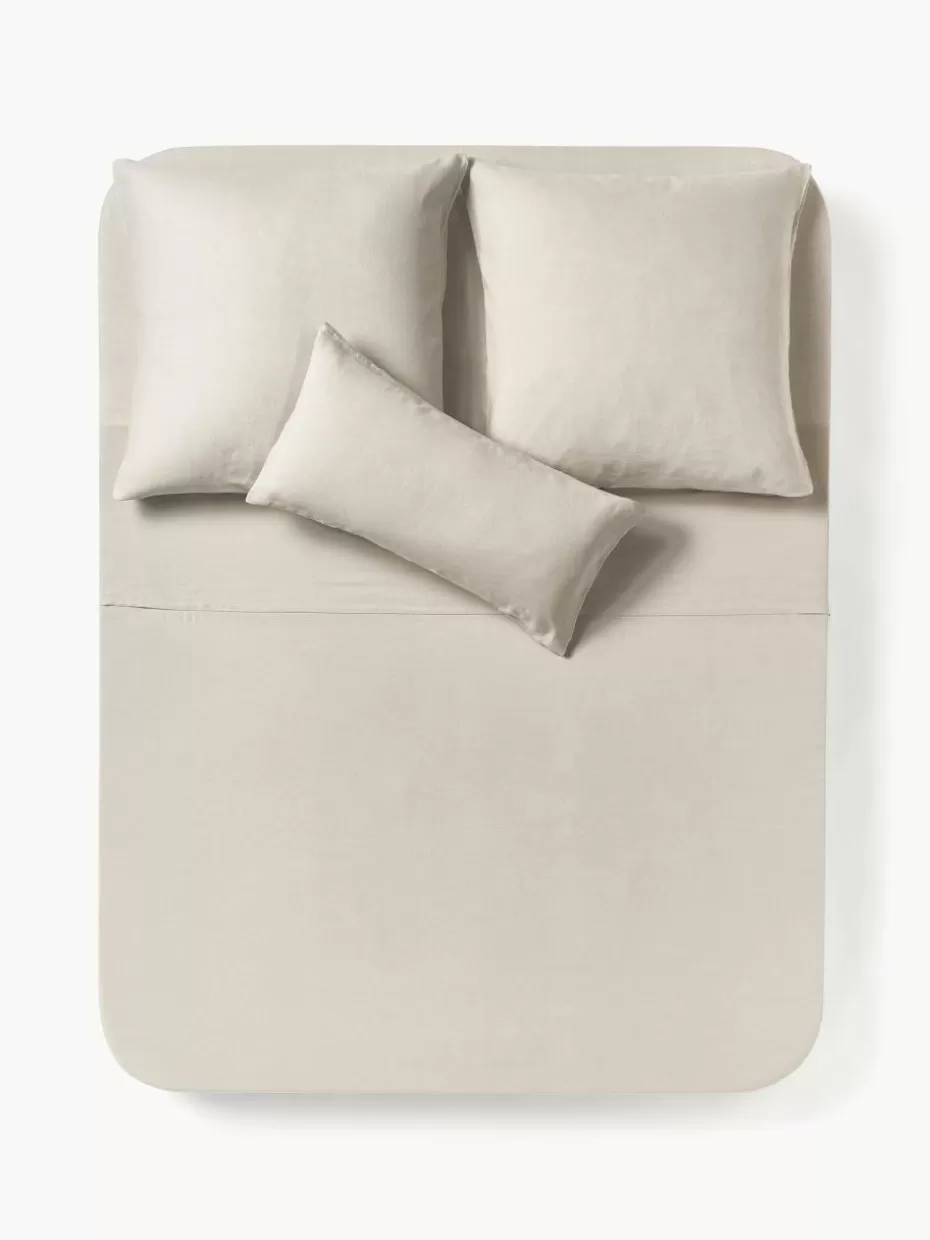 Betttücher-Westwing Collection Gewaschenes Leinen-Betttuch Airy Hellbeige
