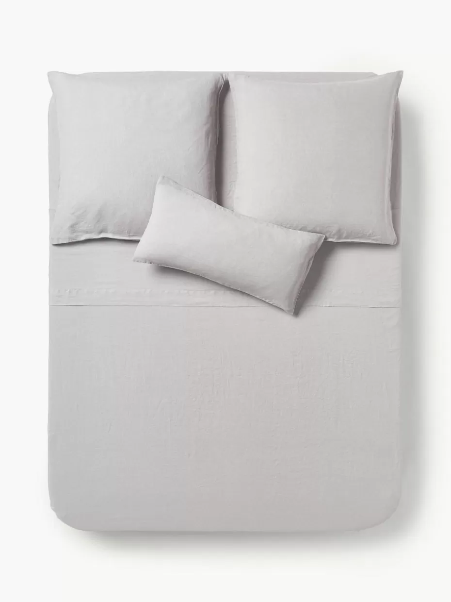 Betttücher-Westwing Collection Gewaschenes Leinen-Betttuch Airy Grau