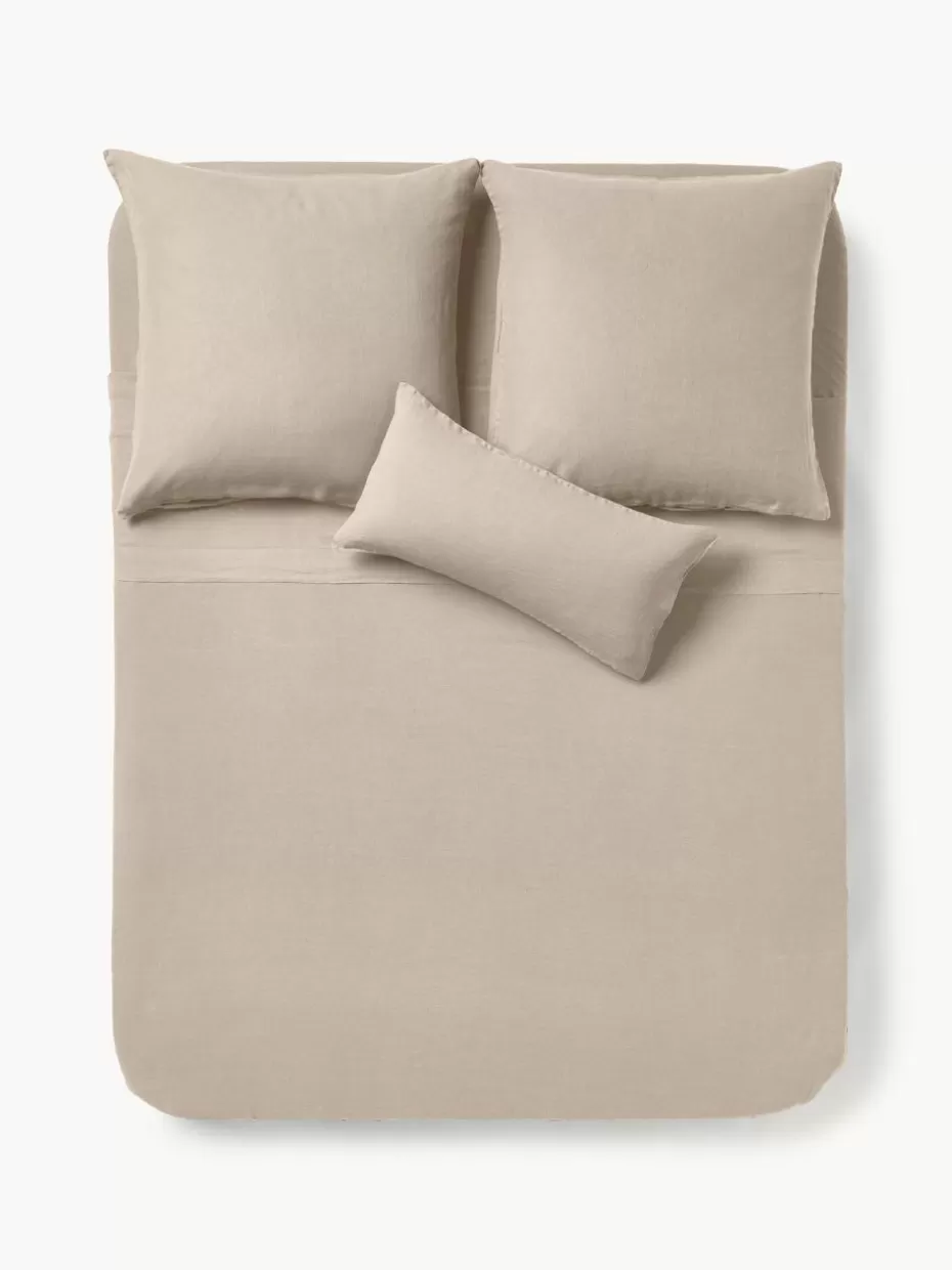 Betttücher-Westwing Collection Gewaschenes Leinen-Betttuch Airy Beige