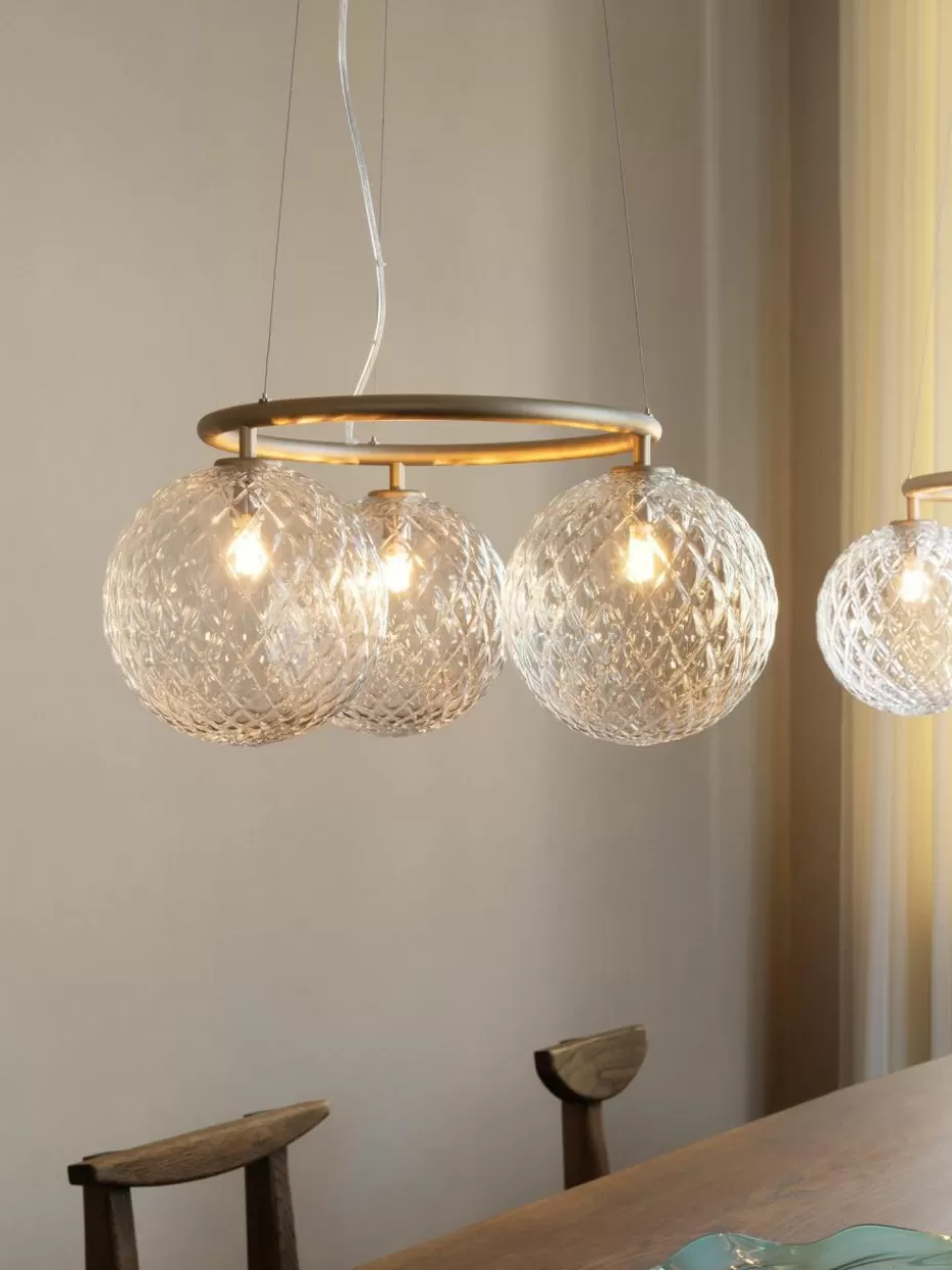 Kronleuchter-Nuura Glaskugel-Pendelleuchte Miira Goldfarben, Transparent