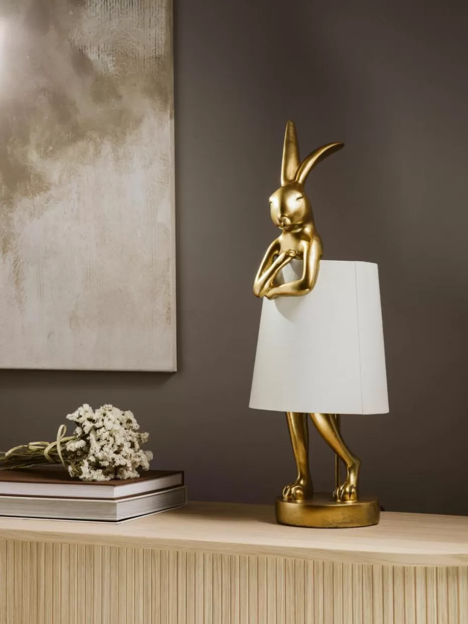 Nachttischlampen-Kare Design Große Design Tischlampe Rabbit Weiß, Goldfarben