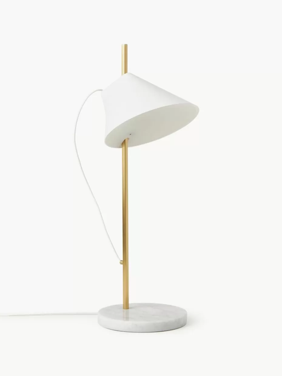 Led-Tischleuchten-Louis Poulsen Große dimmbare LED-Tischlampe Yuh mit Timerfunktion Weiß, marmoriert, Messing