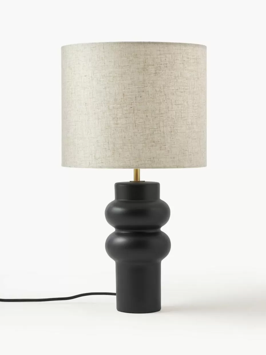 Nachttischlampen-Westwing Collection Große Keramik-Tischlampe Christine Hellbeige, Schwarz