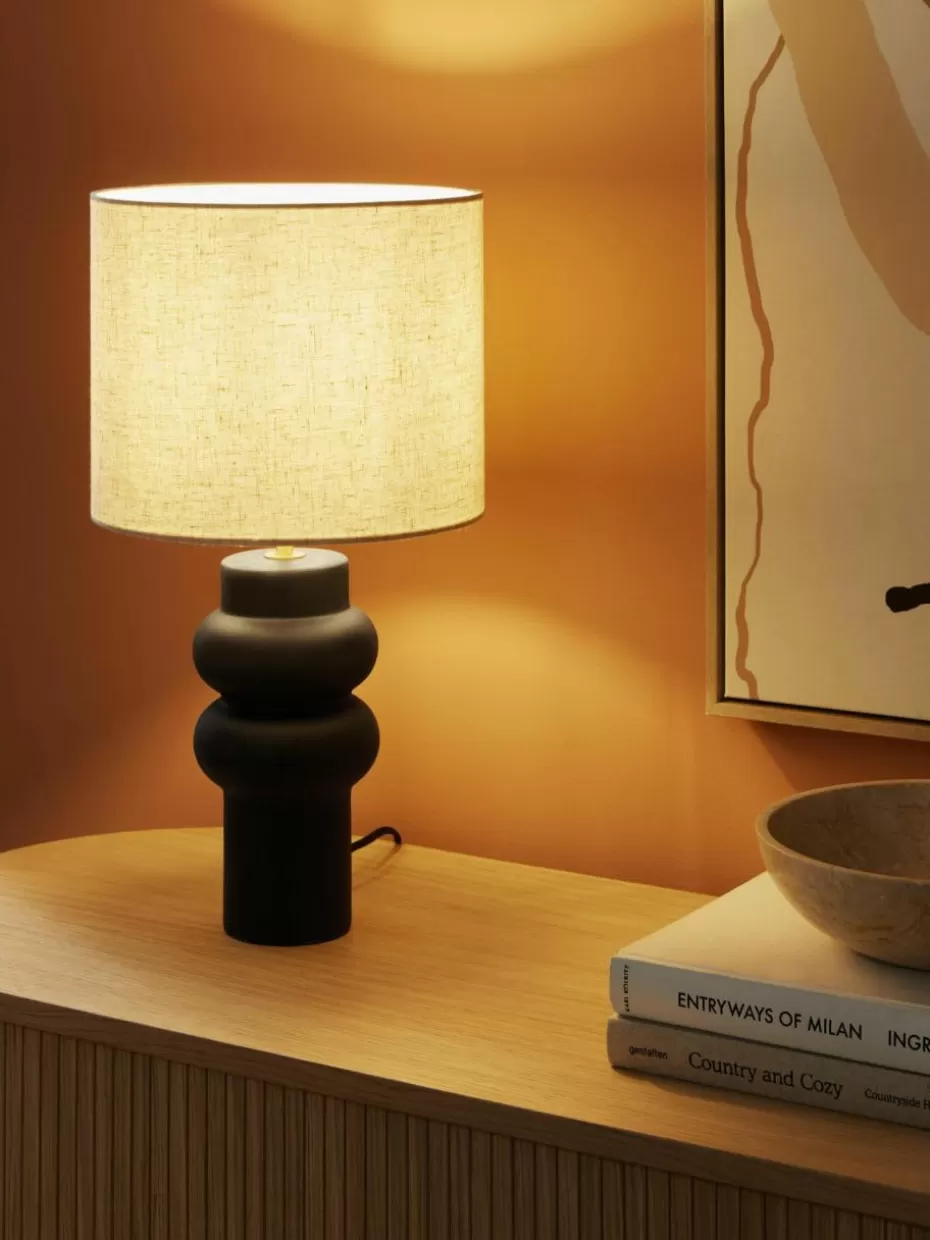 Nachttischlampen-Westwing Collection Große Keramik-Tischlampe Christine Hellbeige, Schwarz
