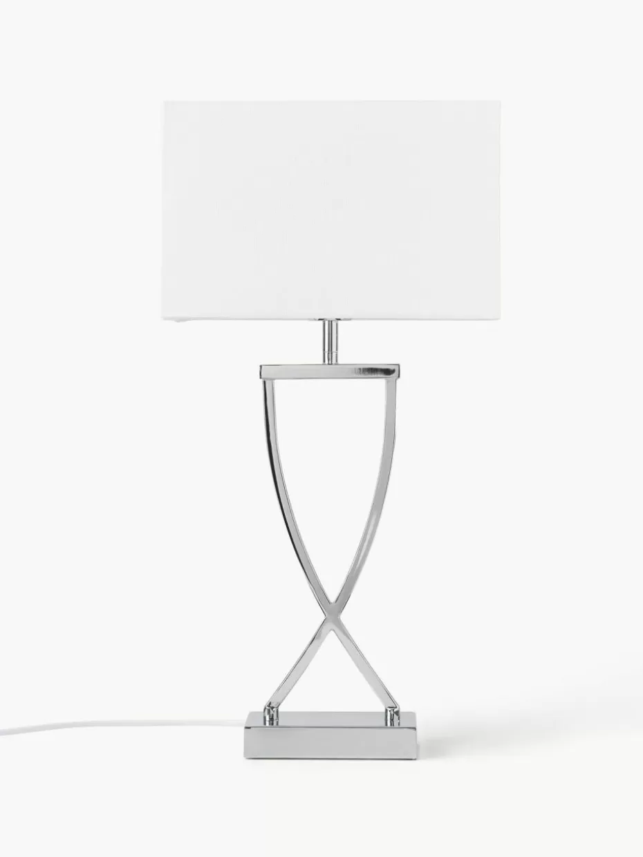 Nachttischlampen-Westwing Collection Große Tischlampe Vanessa Silberfarben, Weiß