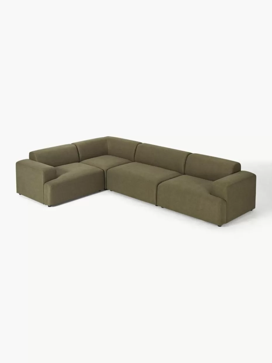 Sofas | Sofaserien-Westwing Collection Großes Ecksofa Melva (4-Sitzer) Webstoff Olivgrün