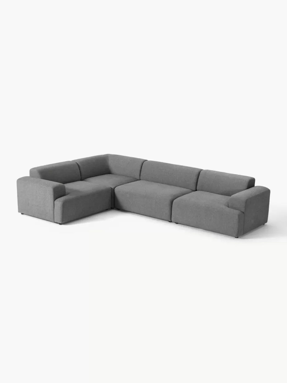 Sofas | Sofaserien-Westwing Collection Großes Ecksofa Melva (4-Sitzer) Webstoff Dunkelgrau