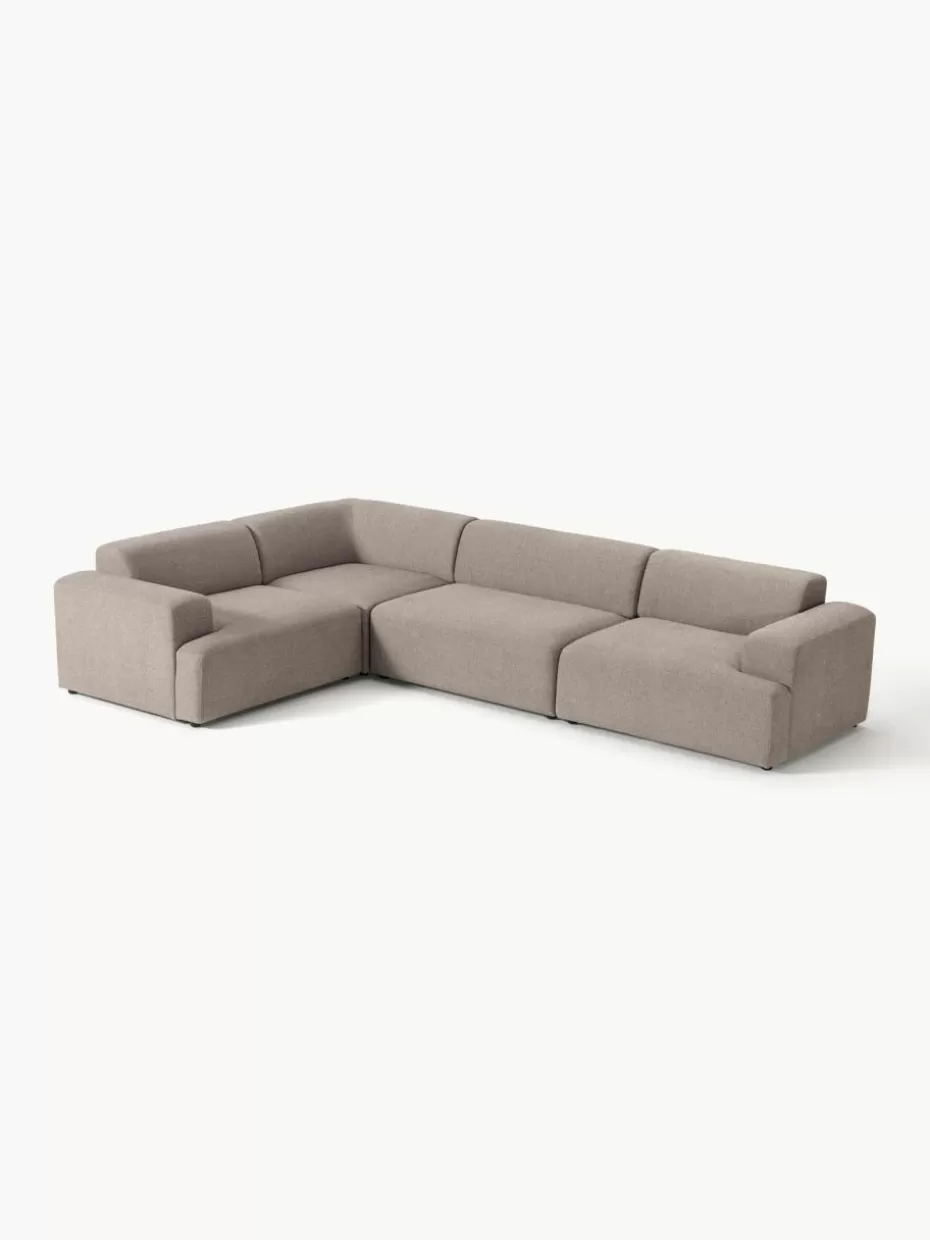 Sofas | Sofaserien-Westwing Collection Großes Ecksofa Melva (4-Sitzer) Webstoff Greige