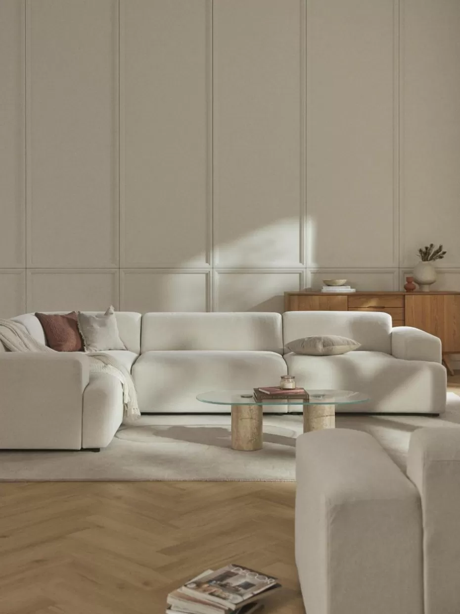 Sofas | Sofaserien-Westwing Collection Großes Ecksofa Melva (4-Sitzer) Webstoff Off White