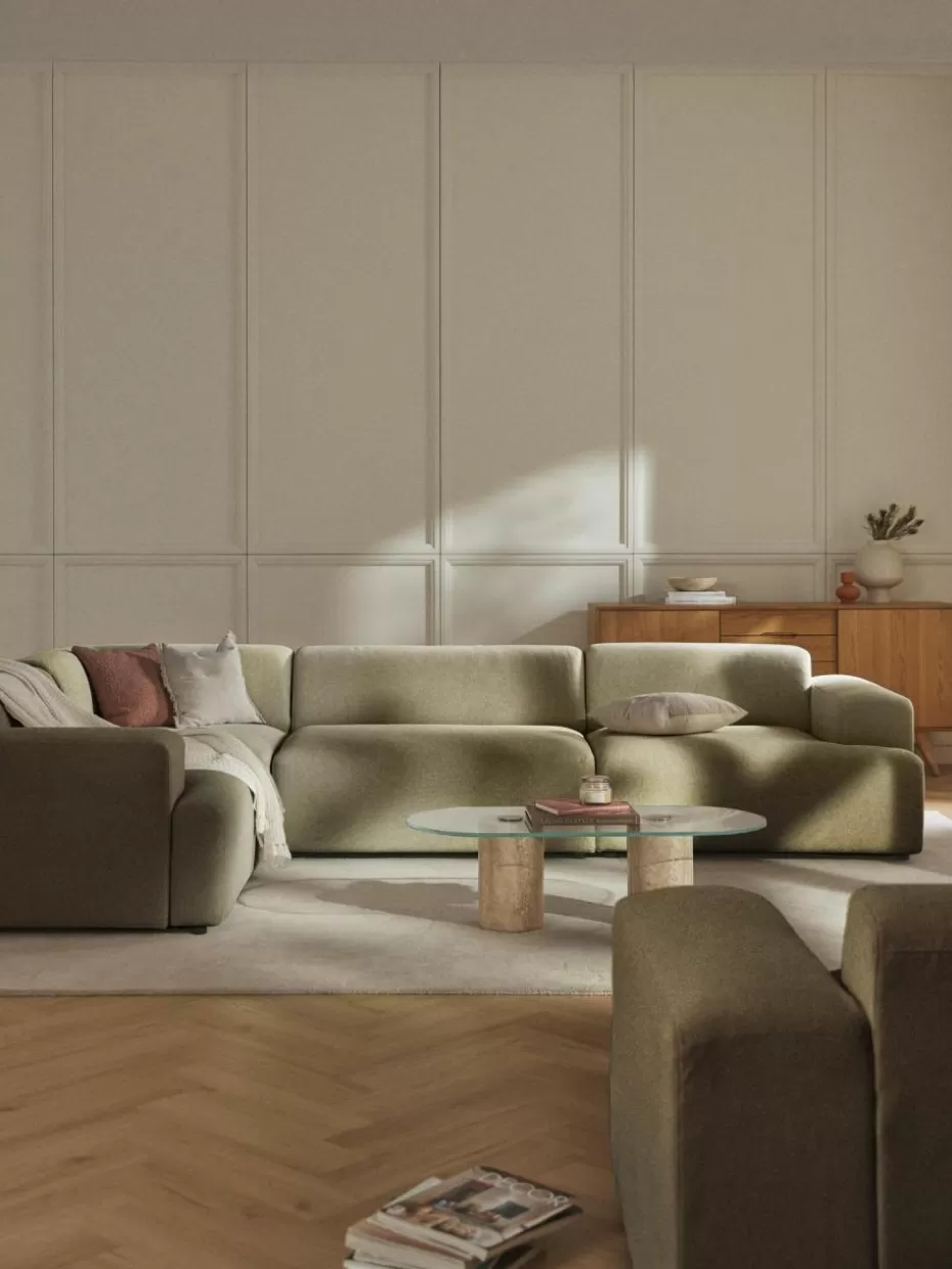 Sofas | Sofaserien-Westwing Collection Großes Ecksofa Melva (4-Sitzer) Webstoff Olivgrün