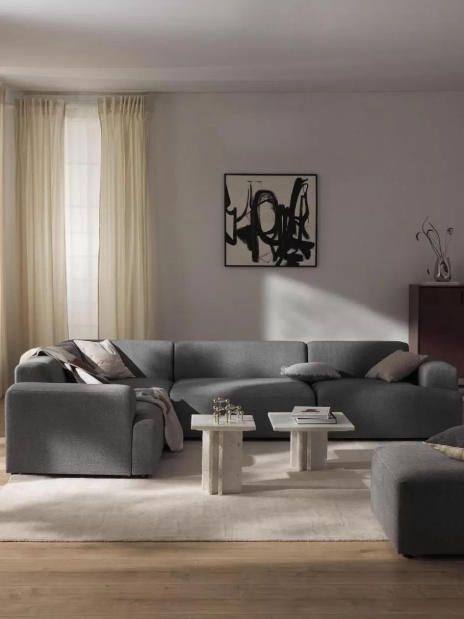 Sofas | Sofaserien-Westwing Collection Großes Ecksofa Melva (4-Sitzer) Webstoff Dunkelgrau